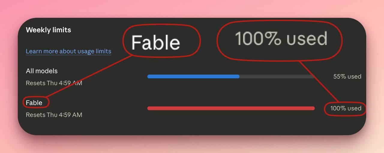 У fable 5 свой недельный лимит, и пишут кстати что будет таки модель в…
