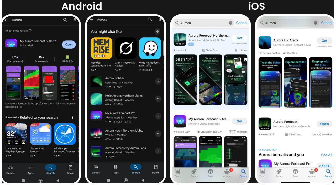 Для наглядности один и тот же запрос в andoid - слева, и в iOS - справа