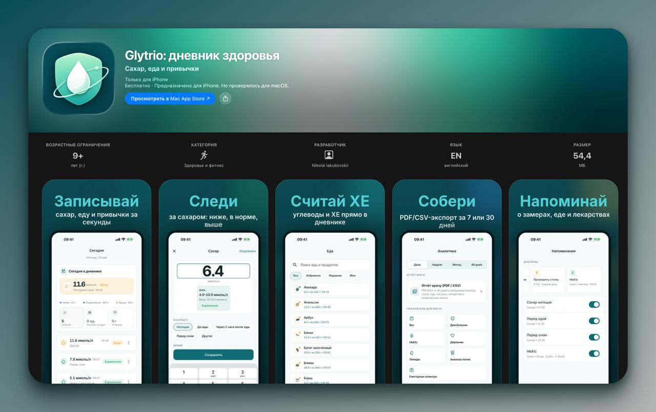 Ура, Gl y trio — бесплатное приложение для людей с диабетом в appstore